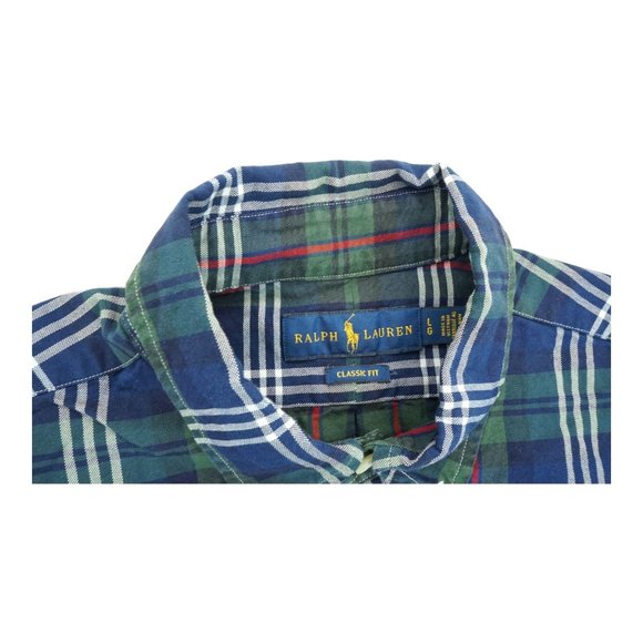 Polo Ralph Lauren‎ Classic Fit Plaid Oxford Hunter Green Woven Shirt Size Large - Picture 4 of 5